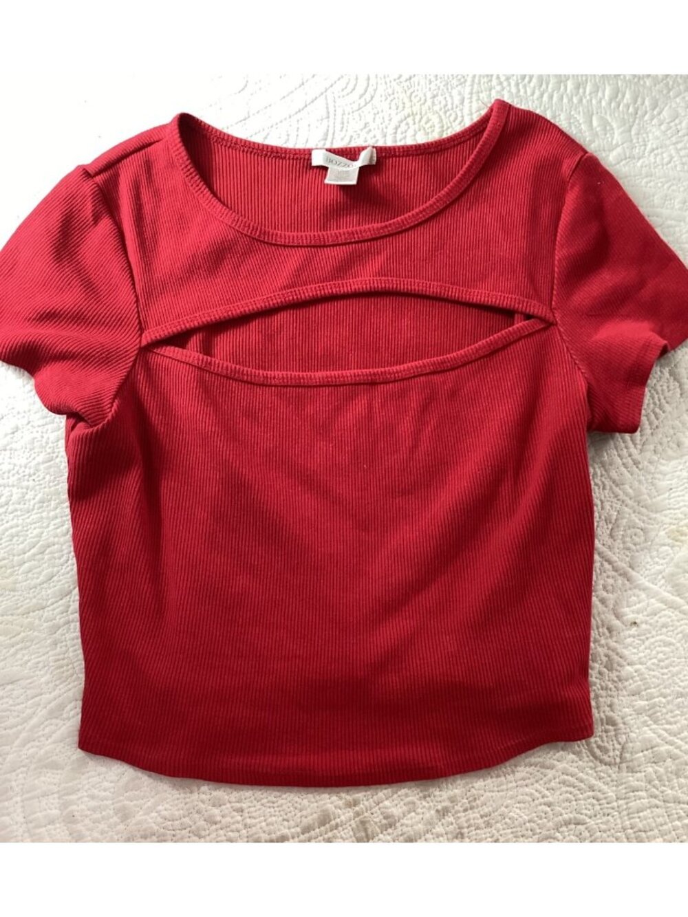 Red Ribbed Cutout Crop Top* Bozzolo*Stretch*Halloween*Cosplay*Femboy*Sissy*L*EUC